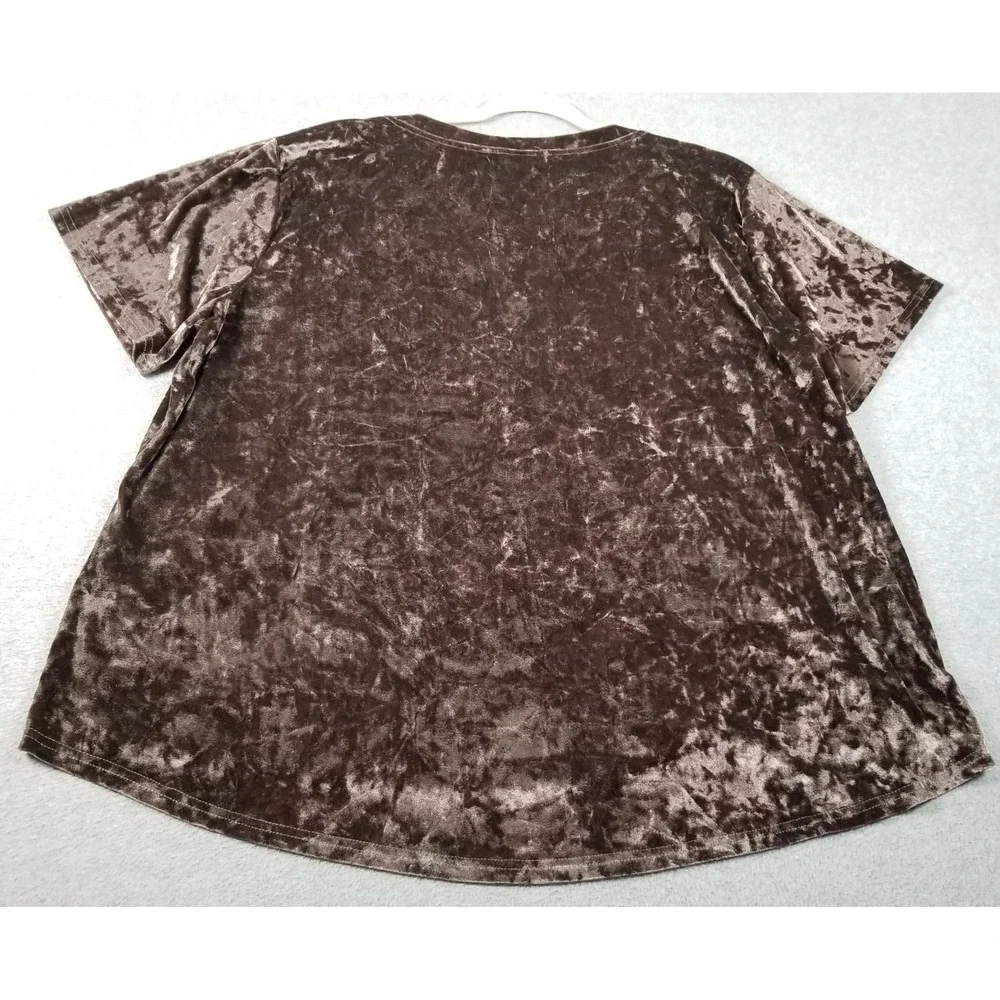 Amaryllis Top‎ Women's 3X Plus Brown Crushed Velvet Short Sleeve Blouse Stretch